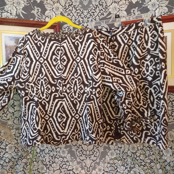 Louis Dell Olio brown cream skirt set bohemian beaded collar and cuffs vintage - Picture 5 of 8